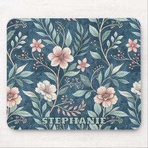 Elegant Floral Pattern with Pink & Cream Blossoms Mouse Pad