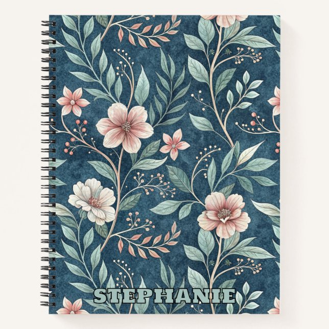 Elegant Floral Pattern with Pink & Cream Blossoms Notebook (Front)