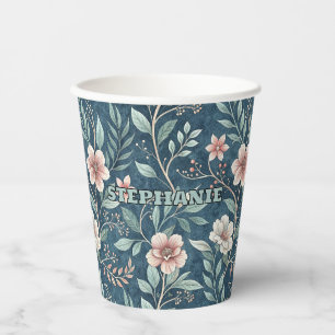 Elegant Floral Pattern with Pink & Cream Blossoms Paper Cups