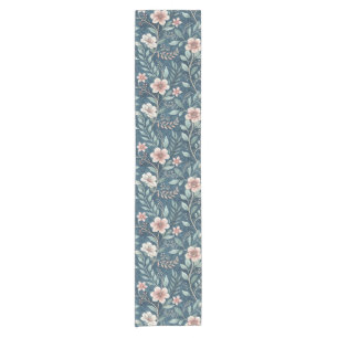 Elegant Floral Pattern with Pink & Cream Blossoms Short Table Runner