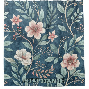 Elegant Floral Pattern with Pink & Cream Blossoms Shower Curtain