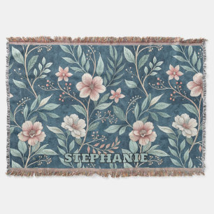 Elegant Floral Pattern with Pink & Cream Blossoms Throw Blanket