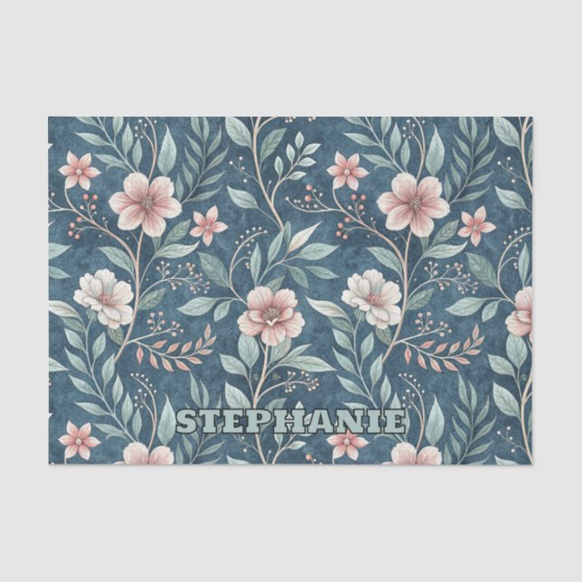 Elegant Floral Pattern with Pink & Cream Blossoms Tissue Paper (Front)