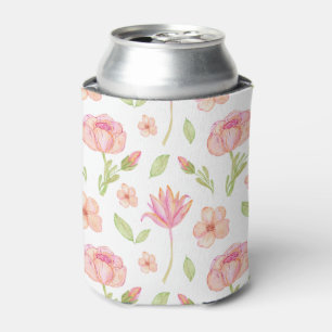 Elegant Floral Pattern with Pink Peonies and Lilie Can Cooler