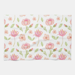 Elegant Floral Pattern with Pink Peonies and Lilie Tea Towel