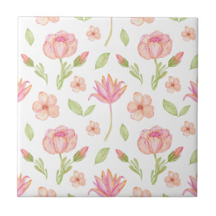 Elegant Floral Pattern with Pink Peonies and Lilie Tile