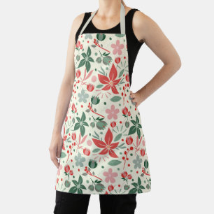 Elegant Floral Pattern with Red and Blue Leaves Ap Apron