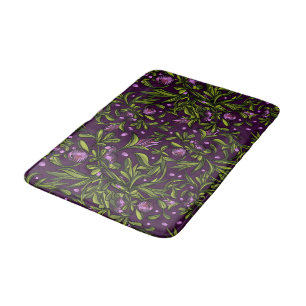 Elegant Floral Pattern with Red and Blue Leaves Ba Bath Mat