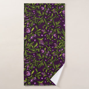 Elegant Floral Pattern with Red and Blue Leaves Ba Bath Towel Set