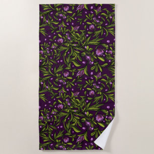 Elegant Floral Pattern with Red and Blue Leaves Be Beach Towel