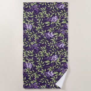 Elegant Floral Pattern with Red and Blue Leaves Be Beach Towel
