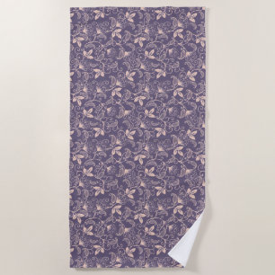 Elegant Floral Pattern with Red and Blue Leaves Be Beach Towel