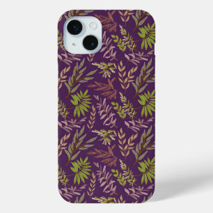 Elegant Floral Pattern with Red and Blue Leaves Ca iPhone 15 Mini Case
