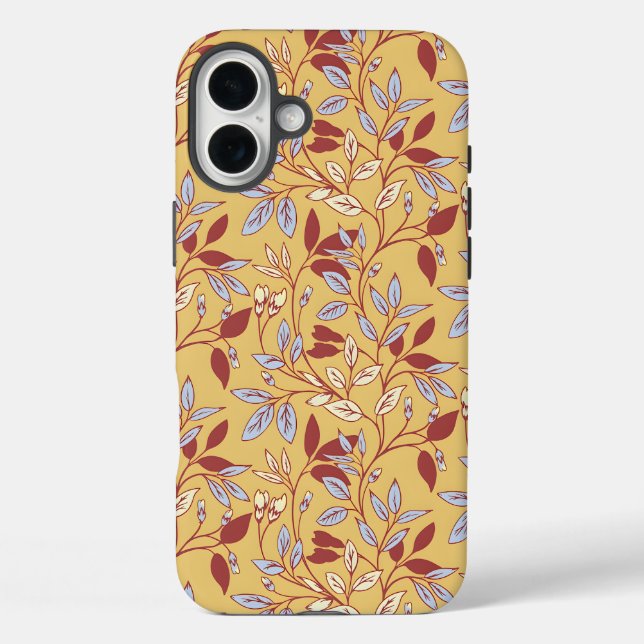 Elegant Floral Pattern with Red and Blue Leaves Case-Mate iPhone Case (Back)