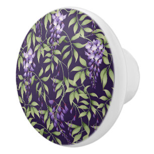 Elegant Floral Pattern with Red and Blue Leaves Ce Ceramic Knob