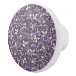 Elegant Floral Pattern with Red and Blue Leaves Ce Ceramic Knob