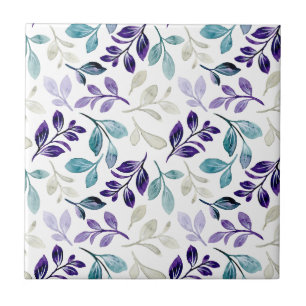 Elegant Floral Pattern with Red and Blue Leaves Ce Tile