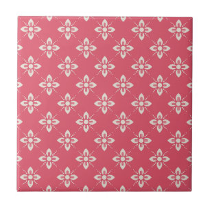 Elegant Floral Pattern with Red and Blue Leaves Ce Tile
