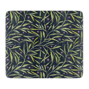 Elegant Floral Pattern with Red and Blue Leaves Cu Cutting Board