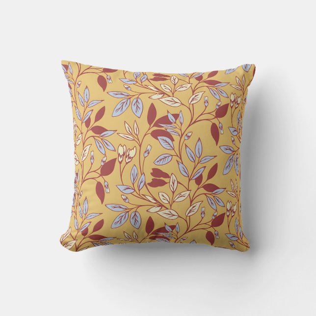 Elegant Floral Pattern with Red and Blue Leaves Cushion (Front)