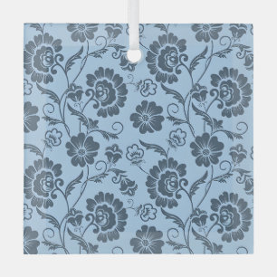 Elegant Floral Pattern with Red and Blue Leaves Gl Glass Tree Decoration