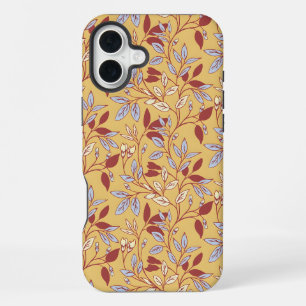 Elegant Floral Pattern with Red and Blue Leaves iPhone 16 Plus Case