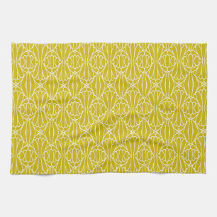 Elegant Floral Pattern with Red and Blue Leaves Ki Tea Towel