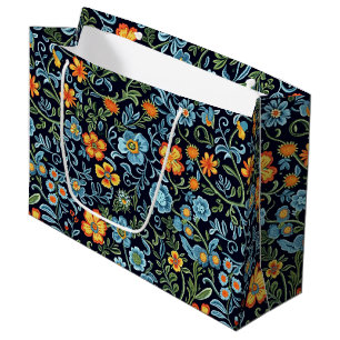 Elegant Floral Pattern with Red and Blue Leaves La Large Gift Bag