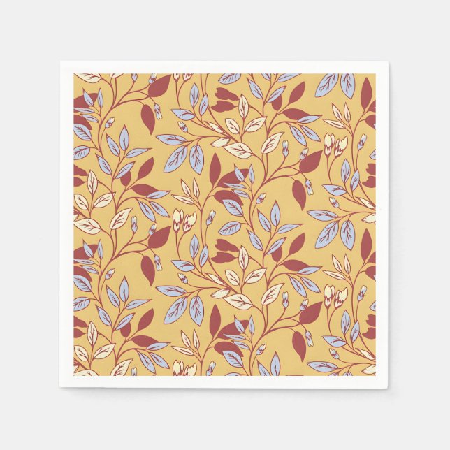 Elegant Floral Pattern with Red and Blue Leaves Napkin (Front)