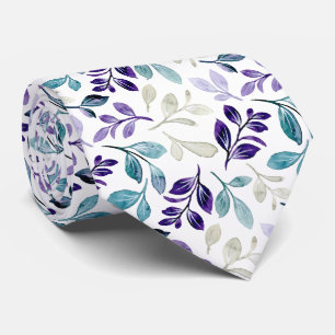 Elegant Floral Pattern with Red and Blue Leaves Ne Tie