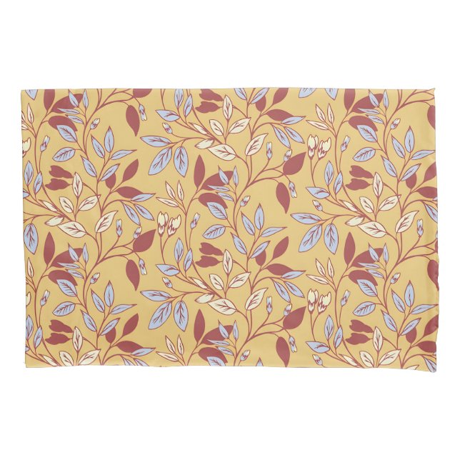 Elegant Floral Pattern with Red and Blue Leaves Pillowcase (Front-Left)
