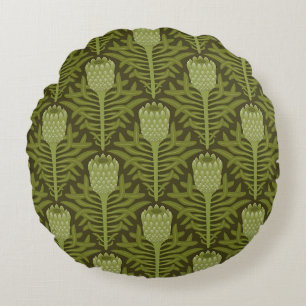 Elegant Floral Pattern with Red and Blue Leaves Ro Round Cushion