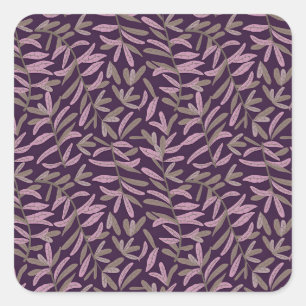 Elegant Floral Pattern with Red and Blue Leaves Sq Square Sticker