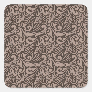 Elegant Floral Pattern with Red and Blue Leaves Sq Square Sticker