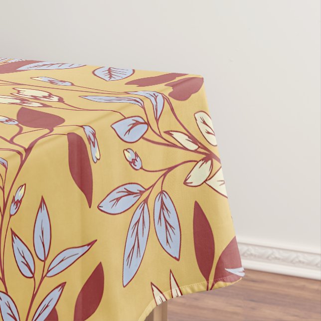 Elegant Floral Pattern with Red and Blue Leaves Tablecloth (In Situ)