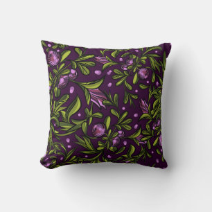 Elegant Floral Pattern with Red and Blue Leaves Th Cushion