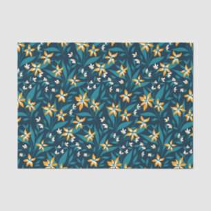Elegant Floral Pattern with Red and Blue Leaves Ti Tissue Paper