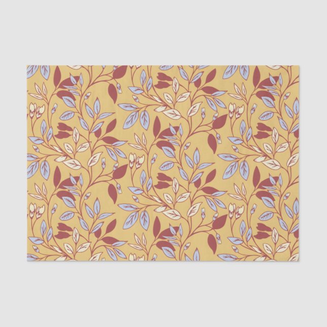 Elegant Floral Pattern with Red and Blue Leaves Tissue Paper (Front)
