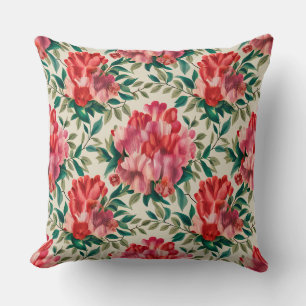 Elegant Floral Pattern with Red and Pink Flowers  Cushion