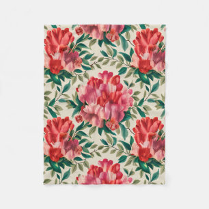 Elegant Floral Pattern with Red and Pink Flowers  Fleece Blanket