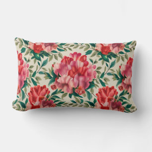 Elegant Floral Pattern with Red and Pink Flowers  Lumbar Cushion