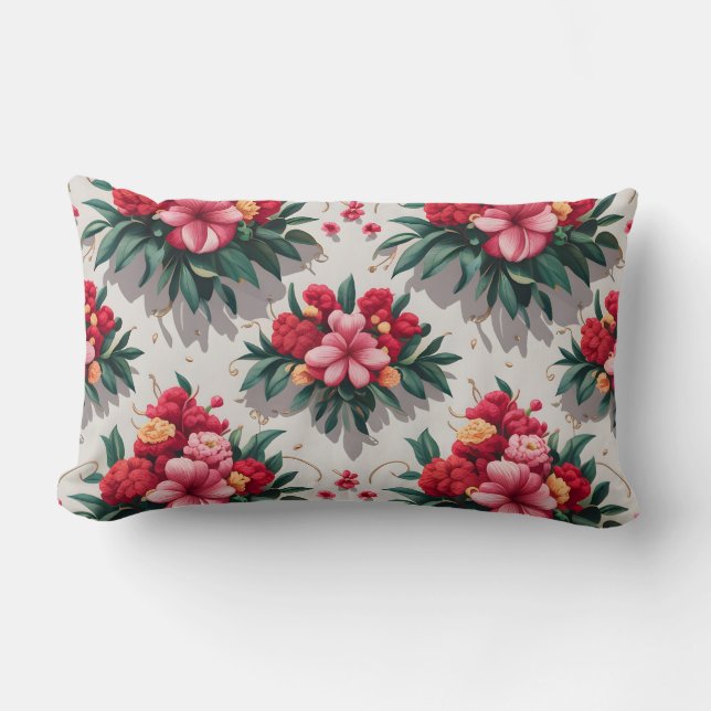 Elegant Floral Pattern with Red and Pink Flowers  Lumbar Cushion (Front)