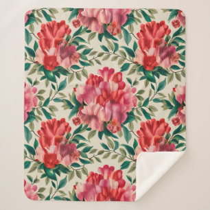 Elegant Floral Pattern with Red and Pink Flowers  Sherpa Blanket