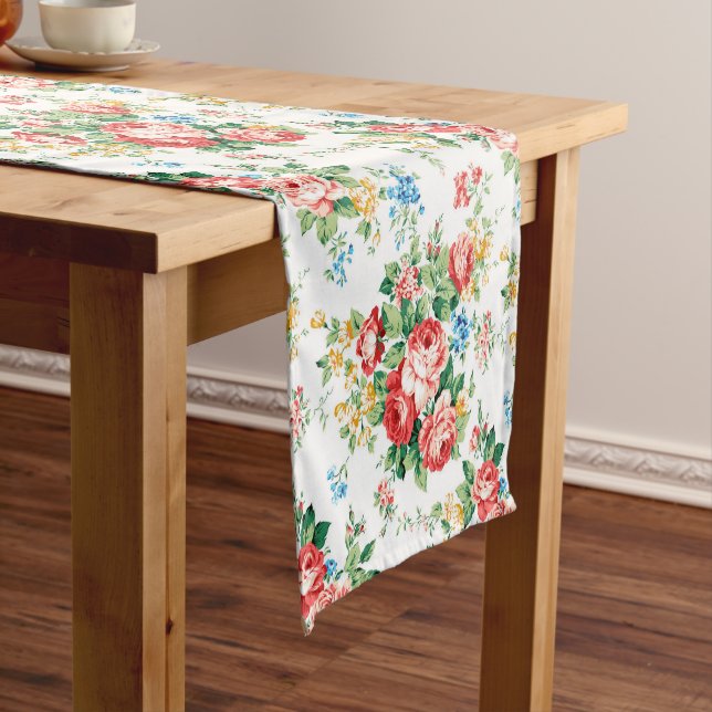 Elegant Floral Pattern with Rose Design Element Short Table Runner (In Situ)