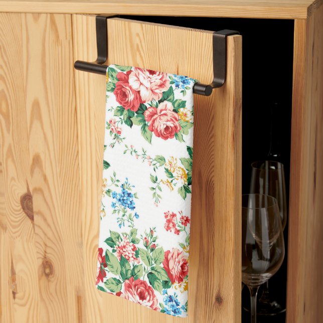 Elegant Floral Pattern with Rose Design Element Tea Towel (Thirds Fold)