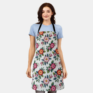 Elegant Floral Pattern with Roses and Daisies Apron