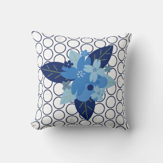 Elegant Floral Patterned Blue Monochromatic Design Cushion