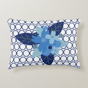 Elegant Floral Patterned Blue Monochromatic Design Decorative Cushion