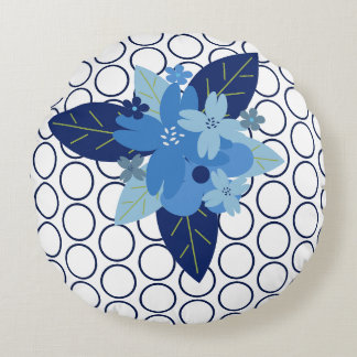 Elegant Floral Patterned Blue Monochromatic Design Round Cushion