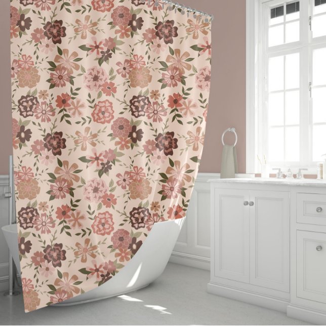 Elegant Floral Peach Shower Curtain (Elegant Floral Amber And Sage Flowers Shower Curtain from Studio Posies.)